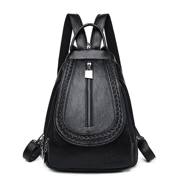 Large Capacity Waterproof Lightweight Chain and Tassel Preppy Style PU Leather Travel Backpack