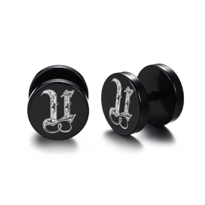 10mm Stainless Steel Stud Hoop Initials 26 Letter Stud Barbell Earrings for Men Women-Earrings-Innovato Design-U-Innovato Design