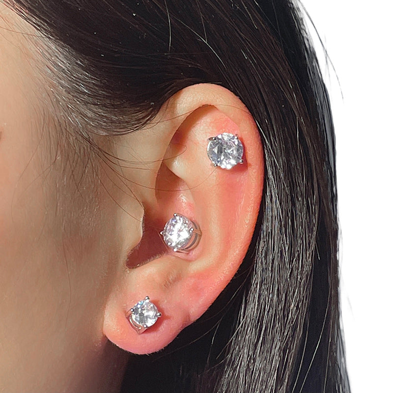 4 Pairs Stainless Steel Stud Earrings for Men Women Ear Non - Piercing Earrings Cubic Zirconia Inlaid-Earrings-Innovato Design-4 Pairs 6MM Round-Innovato Design