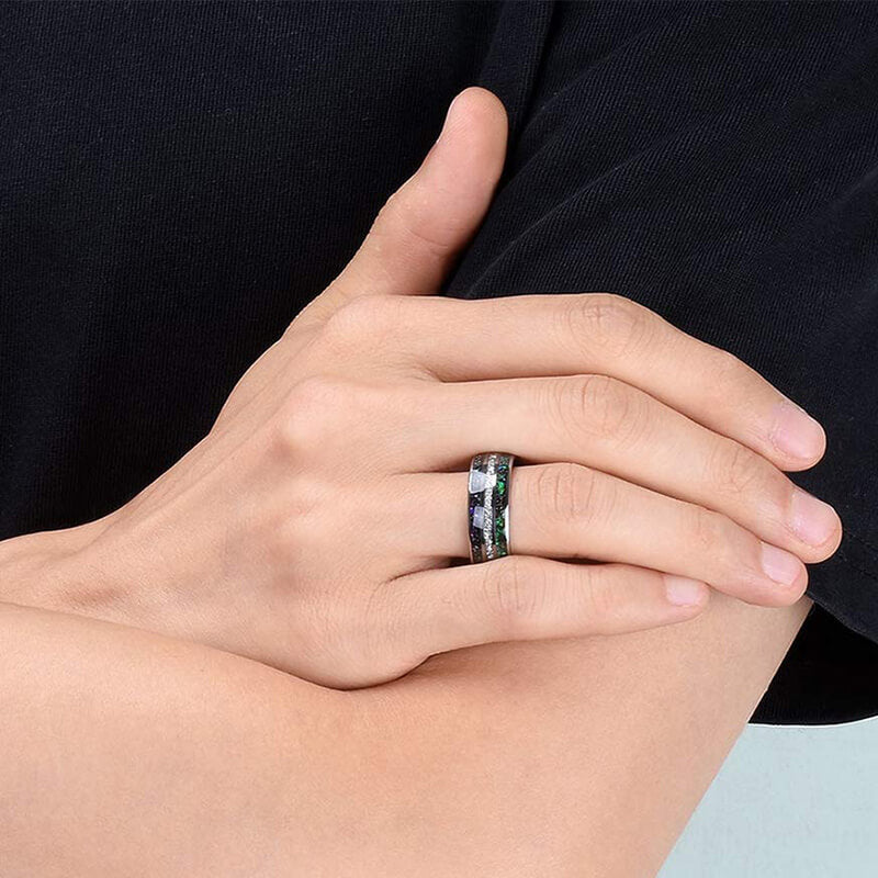 8mm Tungsten Carbide Ring Galaxy Wedding Meteorite Inlay Engagement Band Comfort Fit-Rings-Innovato Design-6-Innovato Design