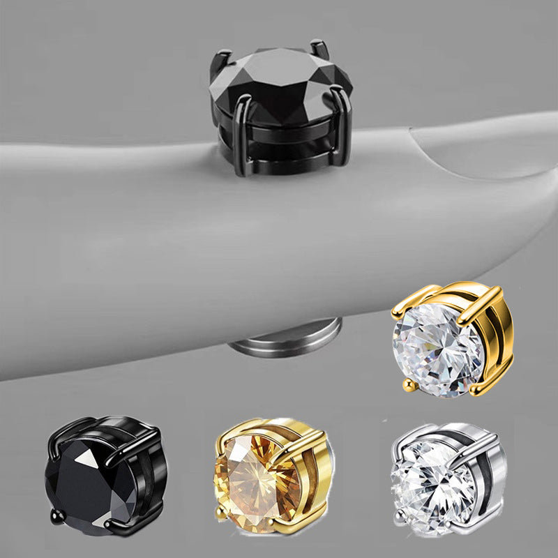 4 Pairs Stainless Steel Stud Earrings for Men Women Ear Non - Piercing Earrings Cubic Zirconia Inlaid-Earrings-Innovato Design-4 Pairs 6MM Round-Innovato Design