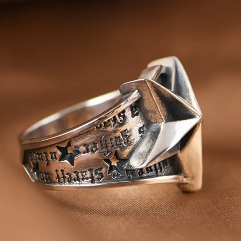 925 Sterling Silver Star Pentagram Vintage Punk Rock Ring-Rings-Innovato Design-9-Innovato Design