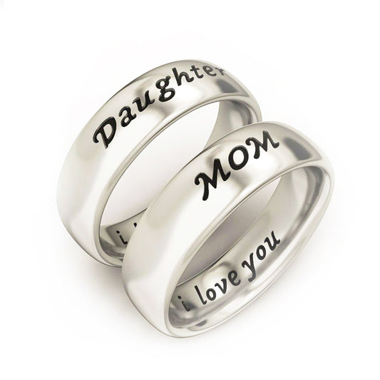 Mother Daughter Jewelry Antique Family Band Rings Set Engraved 'I love you'