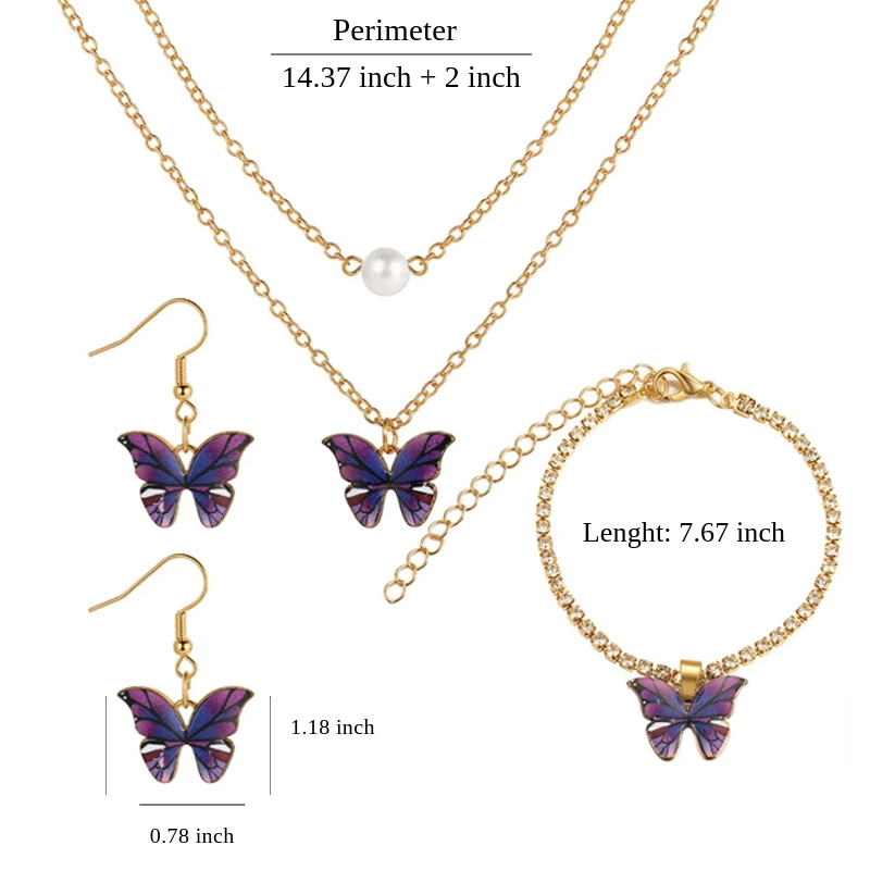 Women Butterfly Quartz Watch, Necklace, Bracelet, and Earrings Jewelry Set-Jewelry Sets-Innovato Design-Innovato Design