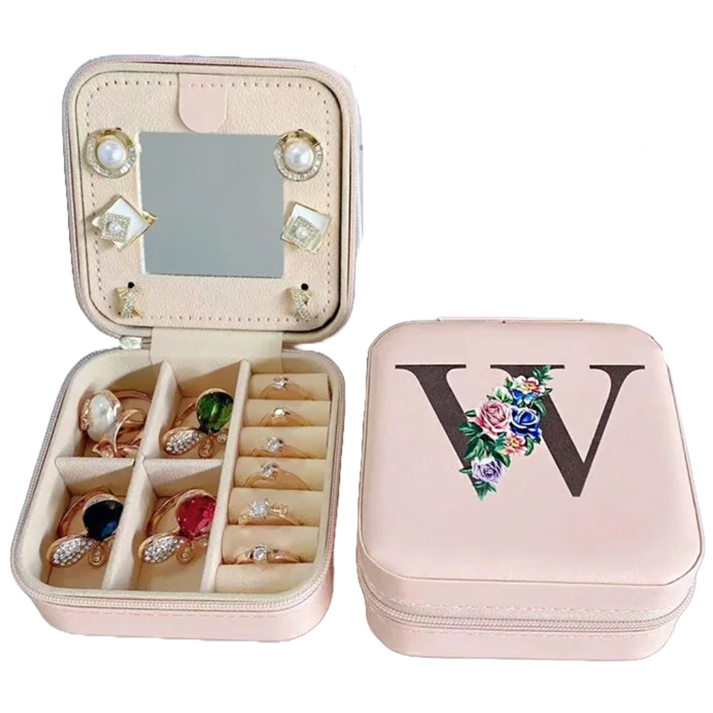 Travel Jewelry Box with Mirror Letter Organizer Personal Gift Cosmetic Bag-jewelry-Innovato Design-W-Innovato Design