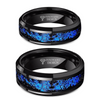 Black Tungsten Blue Foil Inlay Polished Edges Wedding Rings Couple Set