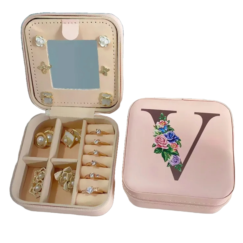 Travel Jewelry Box with Mirror Letter Organizer Personal Gift Cosmetic Bag-jewelry-Innovato Design-V-Innovato Design