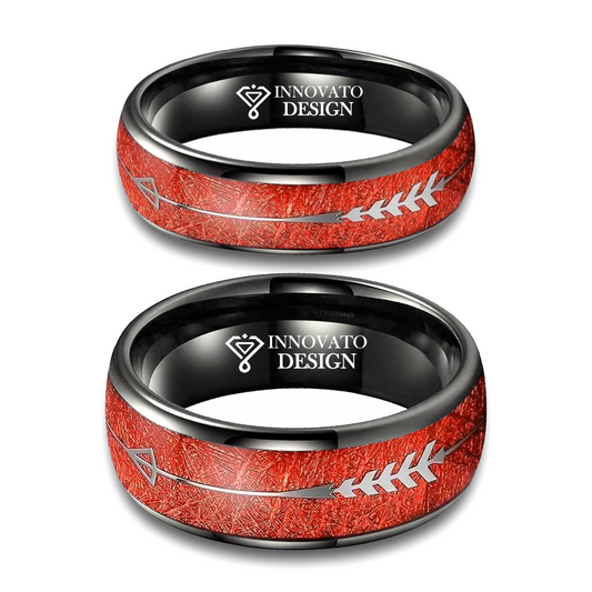 His & Her 6mm/8mm Black and Red-Plated Tungsten Wedding Ring