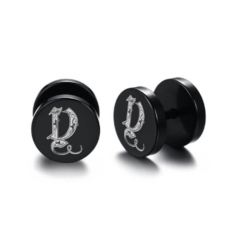 10mm Stainless Steel Stud Hoop Initials 26 Letter Stud Barbell Earrings for Men Women-Earrings-Innovato Design-Y-Innovato Design
