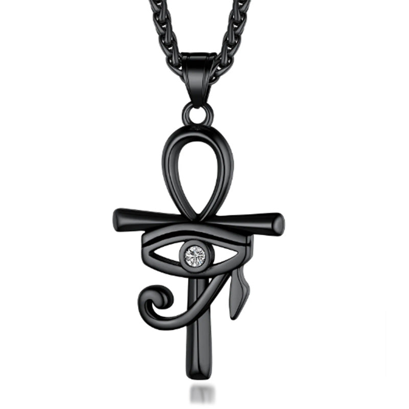 Egyptian Eye of Horus on Ankh Pendant Stainless Steel Chain Necklace-Necklaces-Innovato Design-Innovato Design