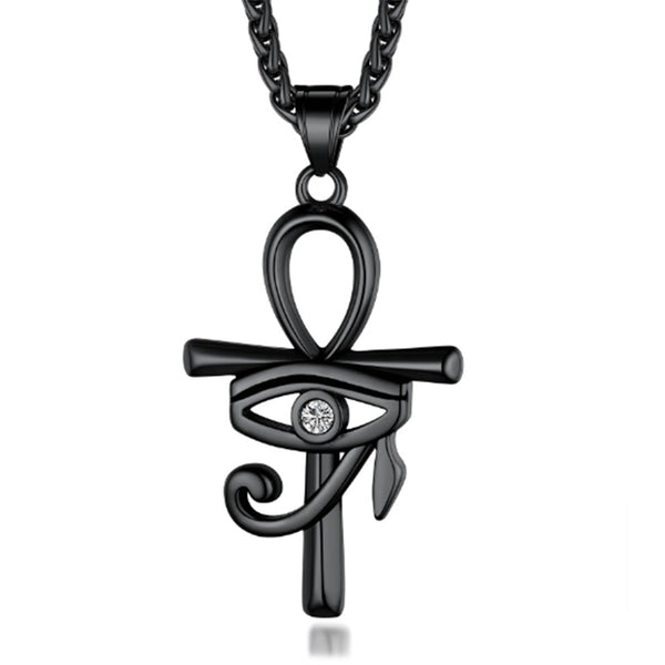 Egyptian Eye of Horus on Ankh Pendant Stainless Steel Chain Necklace