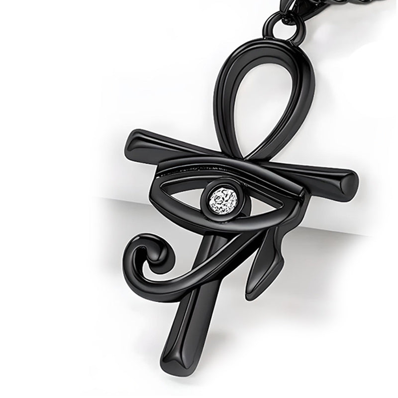Egyptian Eye of Horus on Ankh Pendant Stainless Steel Chain Necklace-Necklaces-Innovato Design-Innovato Design