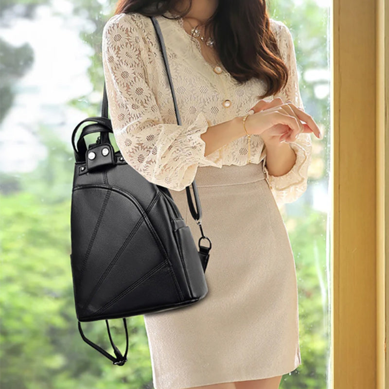 Leather School Bag and Anti-Theft Backpack-Backpacks-Innovato Design-Blue-Innovato Design