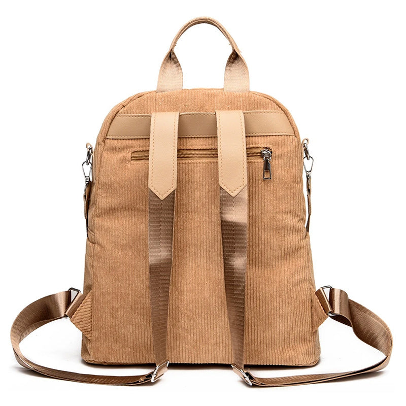 Corduroy Travel Anti-theft Backpack for Teenage Girls Women-corduroy backpacks-Innovato Design-Brown-Innovato Design