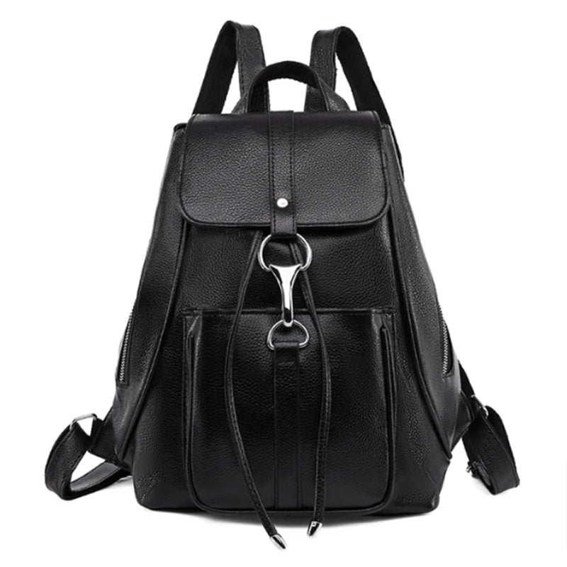 Large Capacity Vintage Leather School Bag, Shoulder Bag and Travel Backpack-Backpacks-Innovato Design-Black-Innovato Design
