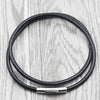 Black Leather Cord Necklace Rope Chain with Stainless Steel Clasp, 4mm, 14-30 inch