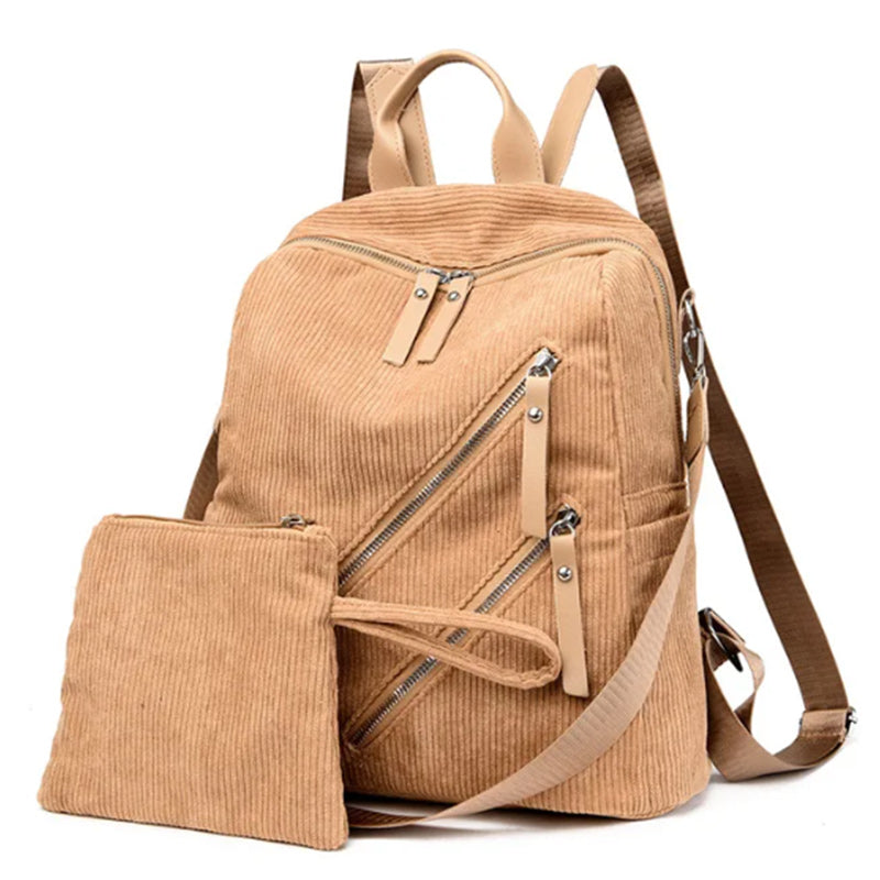 Corduroy Travel Anti-theft Backpack for Teenage Girls Women-corduroy backpacks-Innovato Design-Brown-Innovato Design