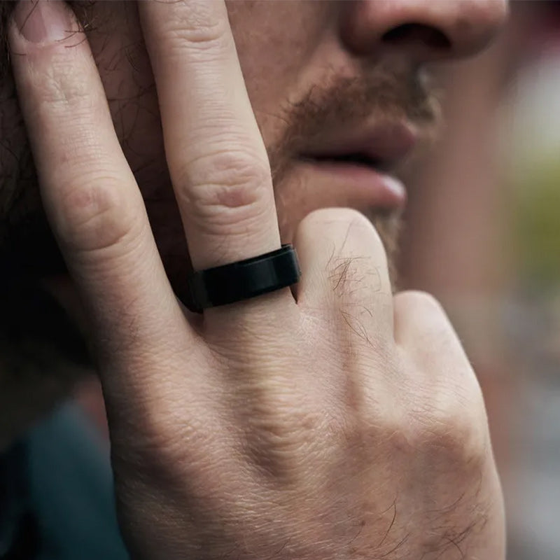 8MM Men's Black Titanium Ring Wedding Band Engraved I Love You-Rings-Innovato Design-7-Innovato Design