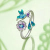 Romantic Colorful Cubic Zirconia Flower with Bird Sterling Silver Wedding Ring