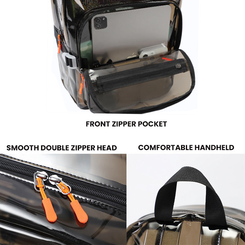 Clear Transparent PVC Multi-pockets School Travel Rucksack Sport Waterproof Comfort-Backpacks-Innovato Design-Black-Innovato Design