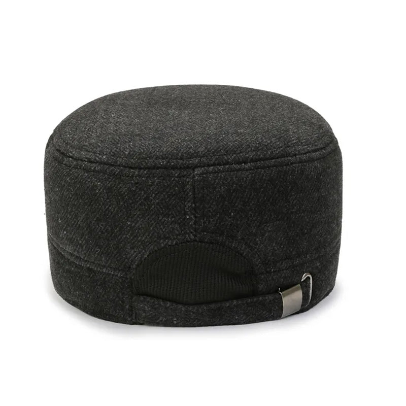 Woolen Army Military Cap Winter Adjustable-Hats-Innovato Design-Black-Innovato Design