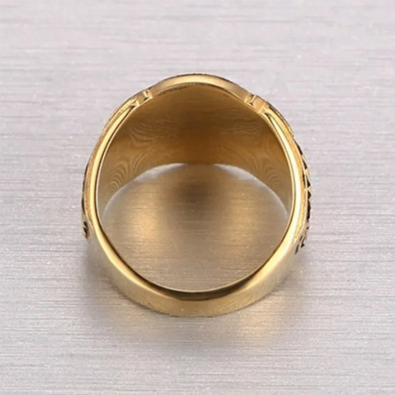 Bizonmark Rings Stainless Steel Gold Plated Vintage Freemason Symbol Masonic Rings Ban ...