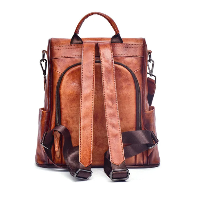 Brown Genuine Leather School Bag Cowhide Women Travel Bag-Backpacks-Innovato Design-Innovato Design
