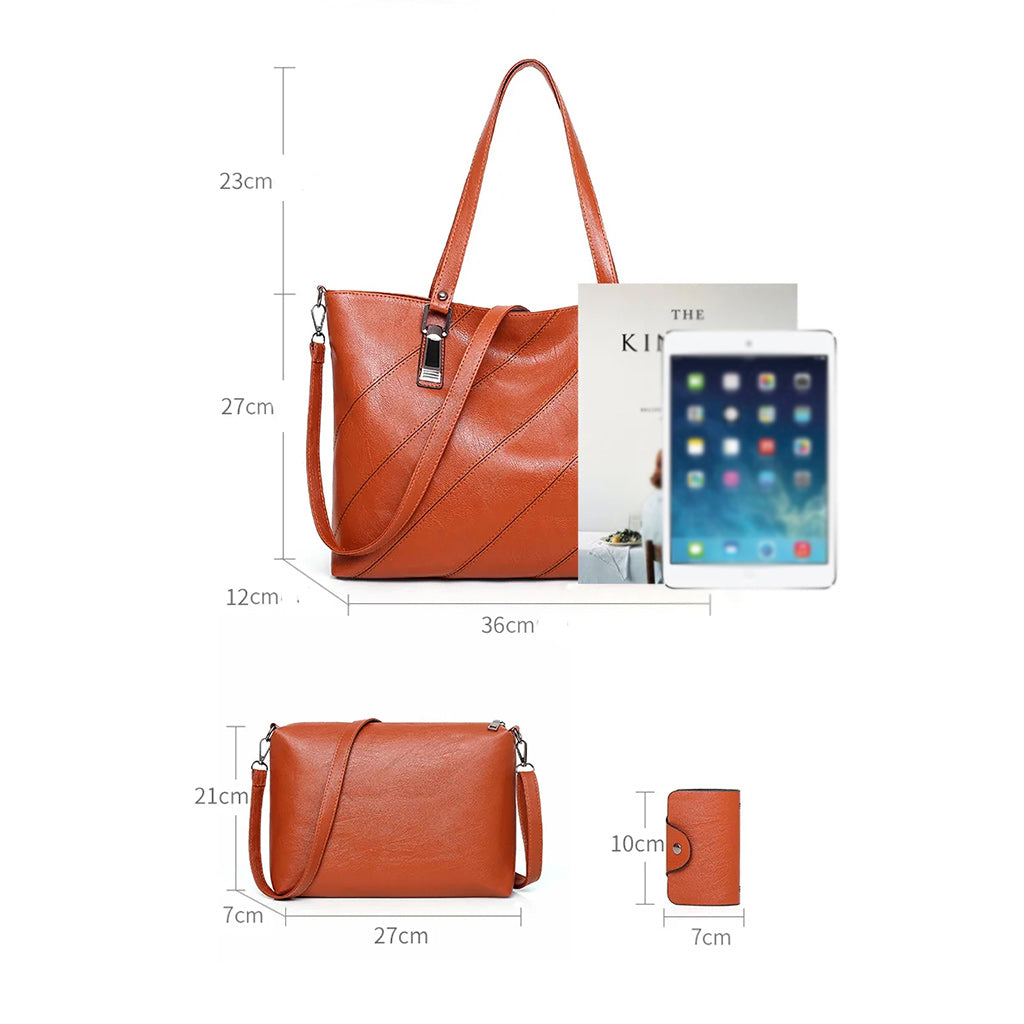 Soft Leather Shoulder Bag, Crossbody Bag and Handbag Set-Handbags-Innovato Design-Brown-Innovato Design