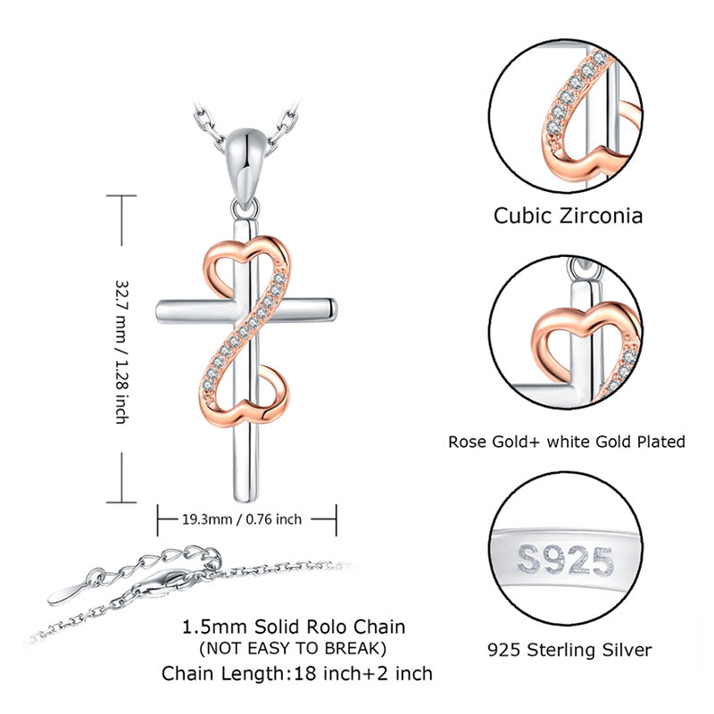 Interlocked Silver Cross and Rose Gold Infinity Symbol Pendant Necklace-Necklaces-Innovato Design-Innovato Design