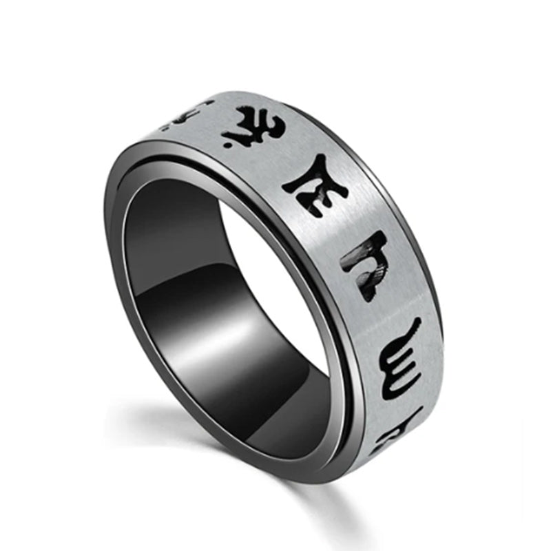 Tibetan Buddhist Six True Syllable Mantra Spinner Buddhism Religious Ring-Rings-Innovato Design-7-Innovato Design
