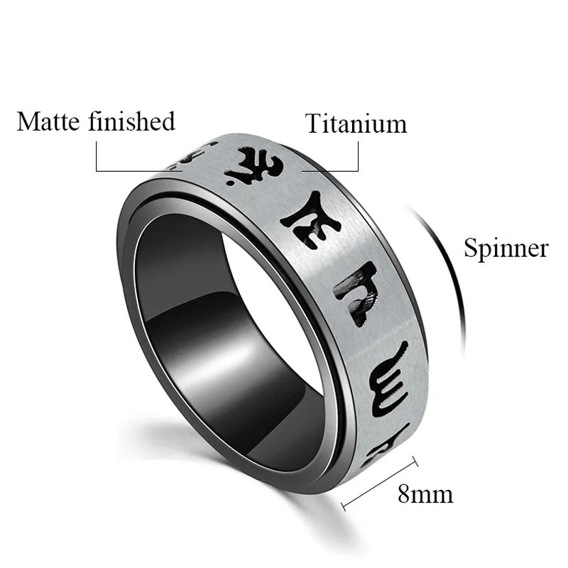 Tibetan Buddhist Six True Syllable Mantra Spinner Buddhism Religious Ring-Rings-Innovato Design-7-Innovato Design