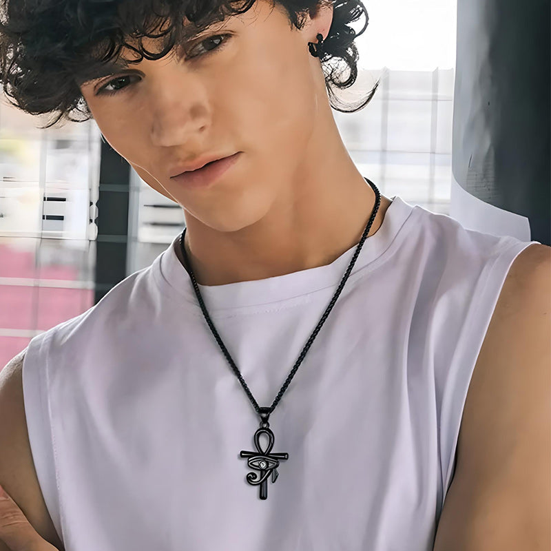 Egyptian Eye of Horus on Ankh Pendant Stainless Steel Chain Necklace-Necklaces-Innovato Design-Innovato Design