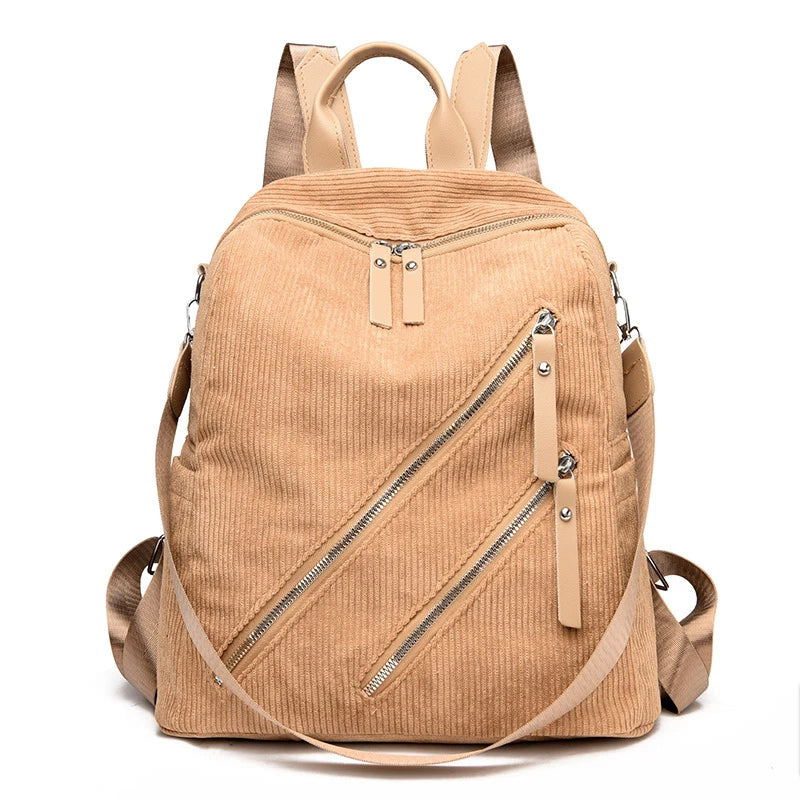 Corduroy Travel Anti-theft Backpack for Teenage Girls Women-corduroy backpacks-Innovato Design-Brown-Innovato Design