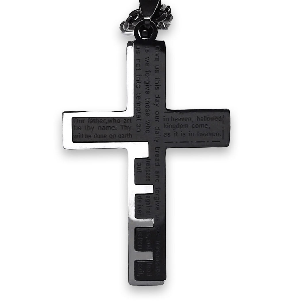 Men's Stainless Steel Pendant Necklace Cross Bible Lords Prayer