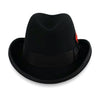 Black Wool Fedora Trilby Hat with Pure Cotton Feather in Hatband