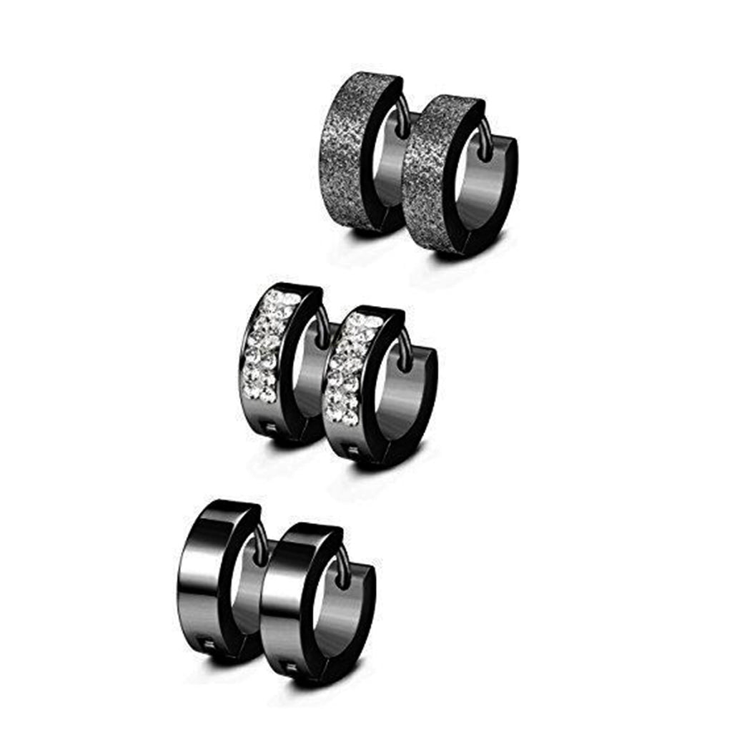 3 Pairs Stainless Steel Men Women Hoop Earrings CZ Huggie Earrings Ear Piercing 18G