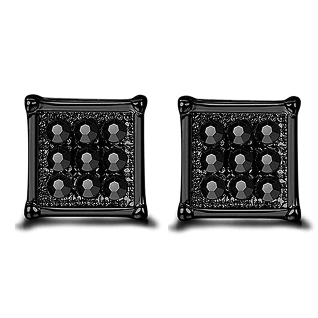 8mm Rhinestone Square Shape Magnetic Stud Black Silver Earrings-Earrings-Innovato Design-One Pair Black Color-Innovato Design