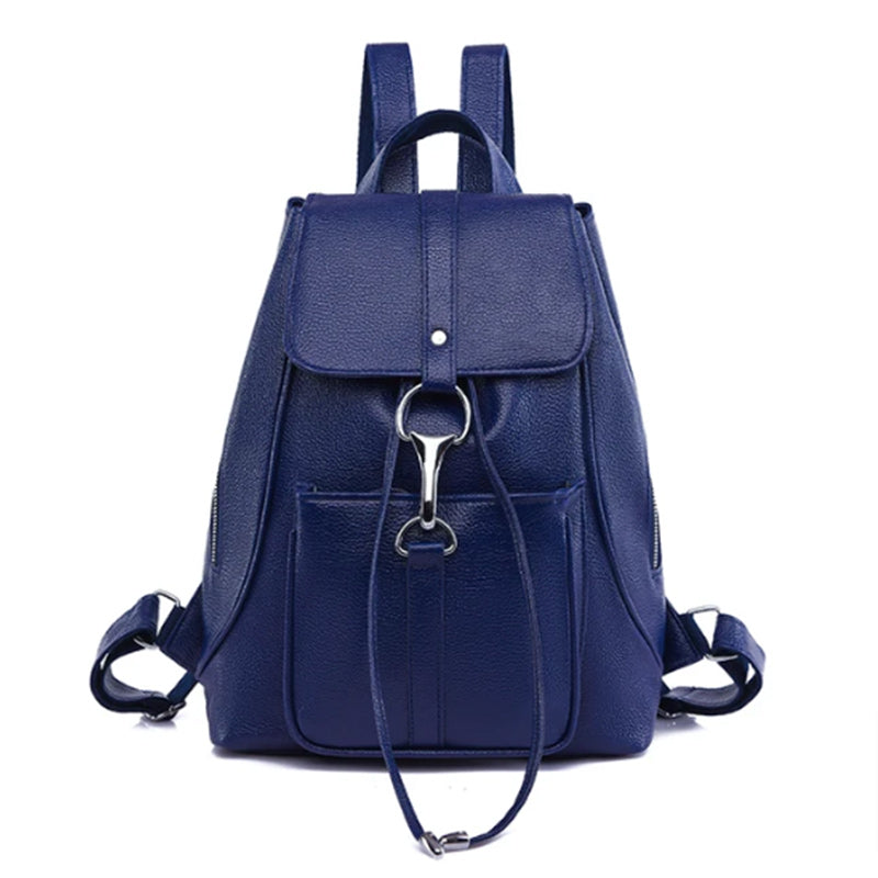 Large Capacity Vintage Leather School Bag, Shoulder Bag and Travel Backpack-Backpacks-Innovato Design-Blue-Innovato Design