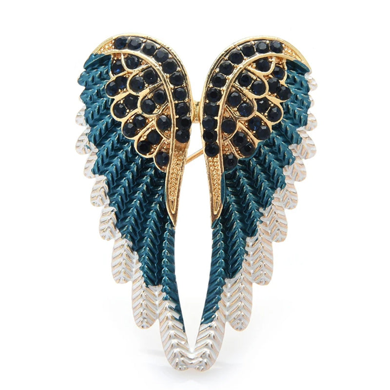Women's Austrian Crystal Enamel Angel Wings Brooch Pin-jewelry-Innovato Design-Blue-Innovato Design