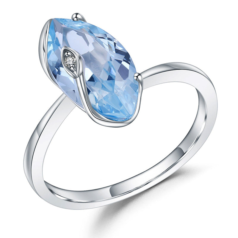 Marquise Sky Blue Topaz Cubic Zircon 925 Sterling Silver Women Ring-Rings-Innovato Design-5-Innovato Design