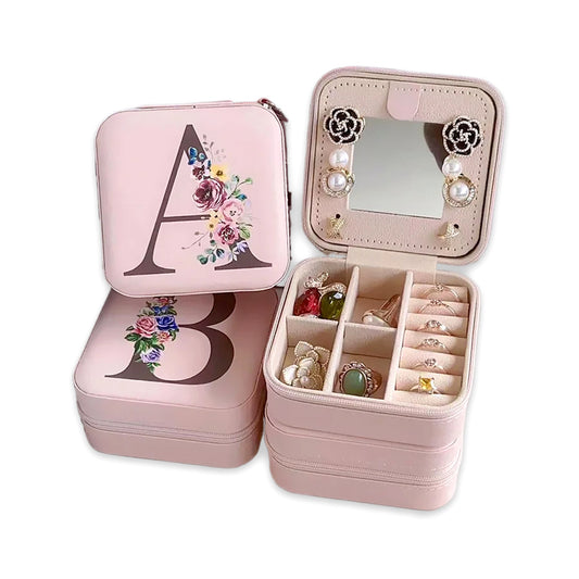 Travel Jewelry Box with Mirror Letter Organizer Personal Gift Cosmetic Bag