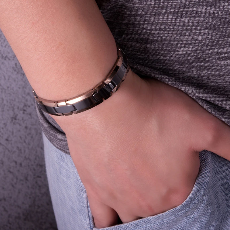 Men Tungsten Black Rose Gold Hematite Magnetic Bracelet-Bracelets-Innovato Design-Innovato Design