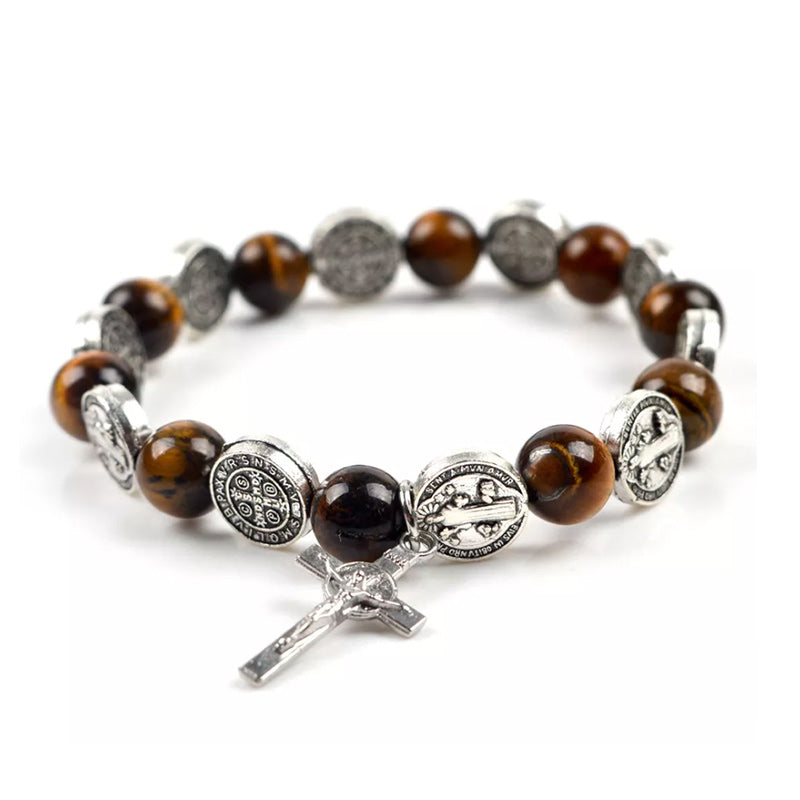 Elasticated Rosary Wood Catholic Saints Religion Bracelet-Bracelets-Innovato Design-Innovato Design