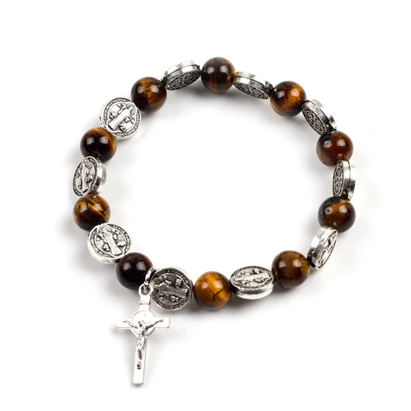 Elasticated Rosary Wood Catholic Saints Religion Bracelet-Bracelets-Innovato Design-Innovato Design