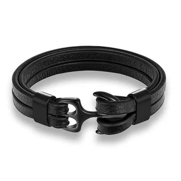 Men Women's Genuine Leather Bangle Cuff Cord Anchor Braided Bracelet-Bracelets-Innovato Design-Black-Innovato Design