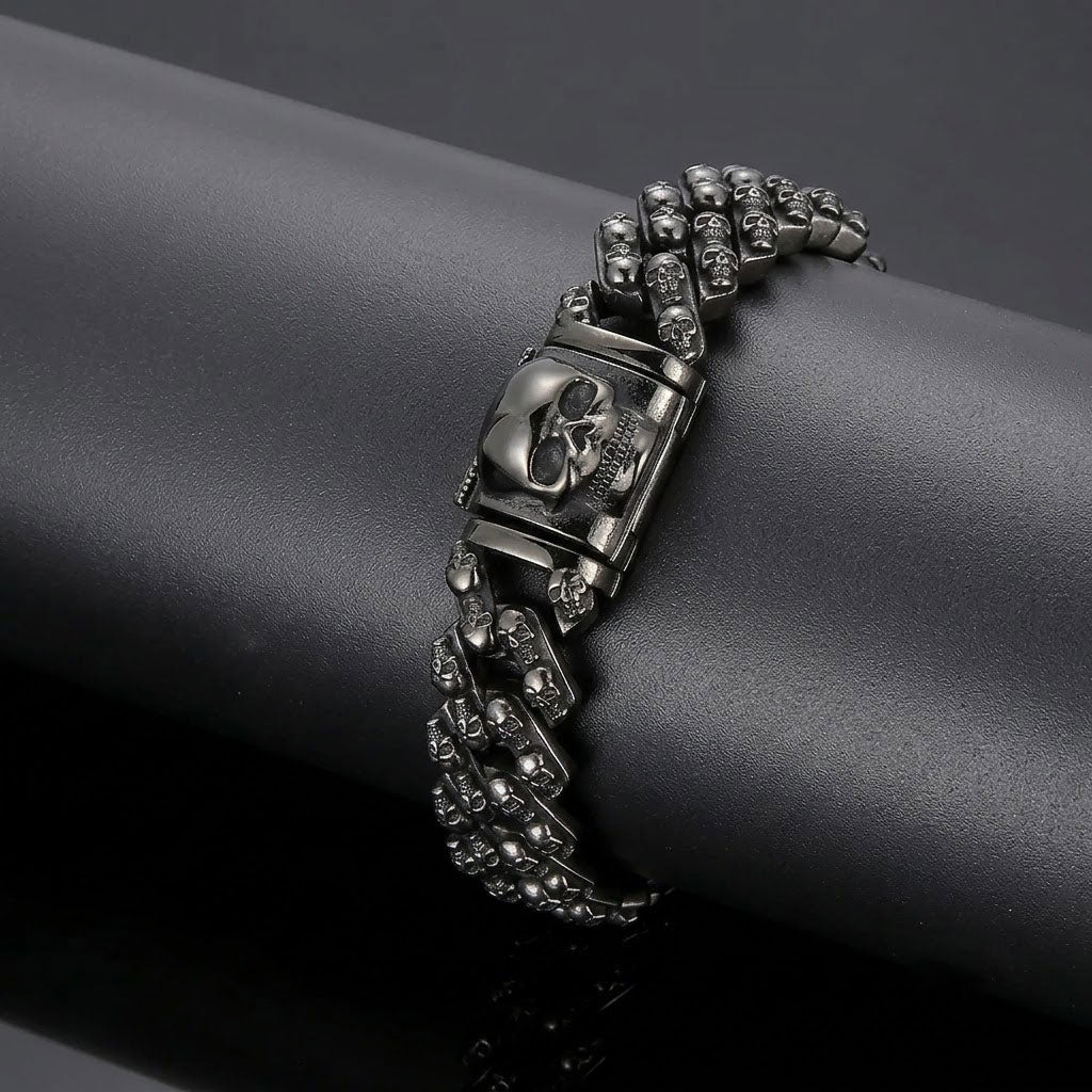 Large Stainless Steel Skull Bracelet Link Chain for Men