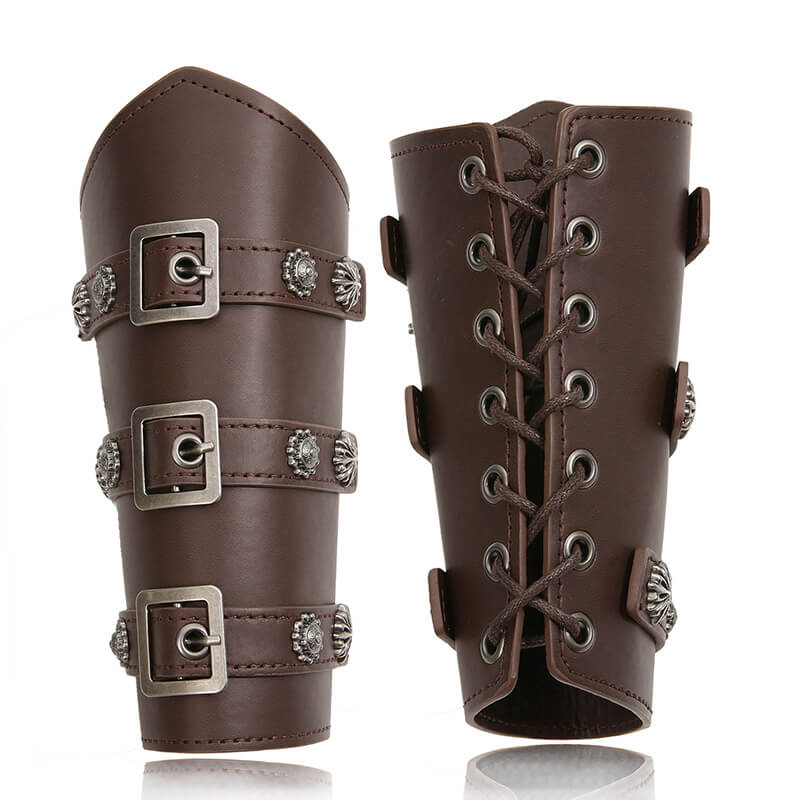 Medieval Nordic Viking Knight Warrior Ranger Bracer Celtic Armor Leather Armband-Bracelets-Innovato Design-Brown-Innovato Design