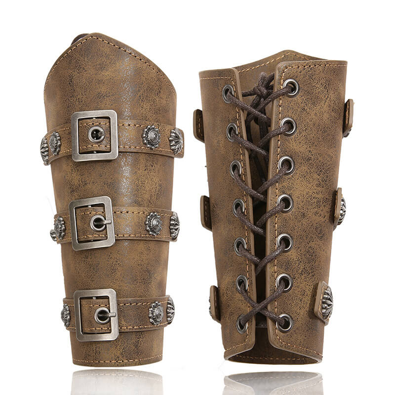 Medieval Nordic Viking Knight Warrior Ranger Bracer Celtic Armor Leather Armband-Bracelets-Innovato Design-Light Brown-Innovato Design