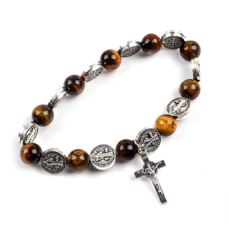 Elasticated Rosary Wood Catholic Saints Religion Bracelet-Bracelets-Innovato Design-Innovato Design