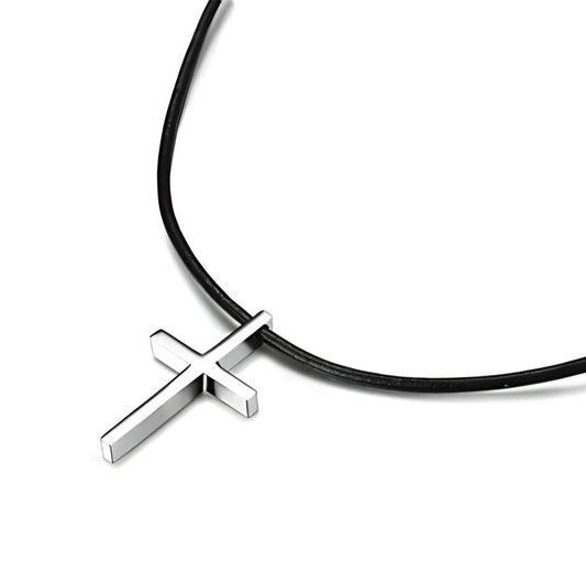 Stainless Steel Cross Necklace for Men Women Leather Cord Chain Necklace